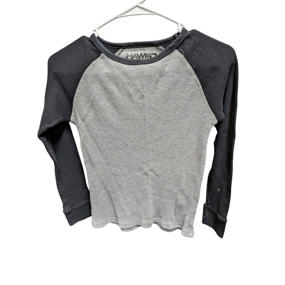 Tony Hawk Boys Raglan Thermal Shirt Grey Black Waffle Knit Long Sleeve M 10/12